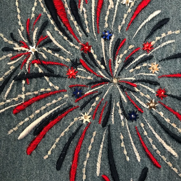 Americana Flag denim shirt 1X Quacker Factory 100%cotton - Picture 9 of 9